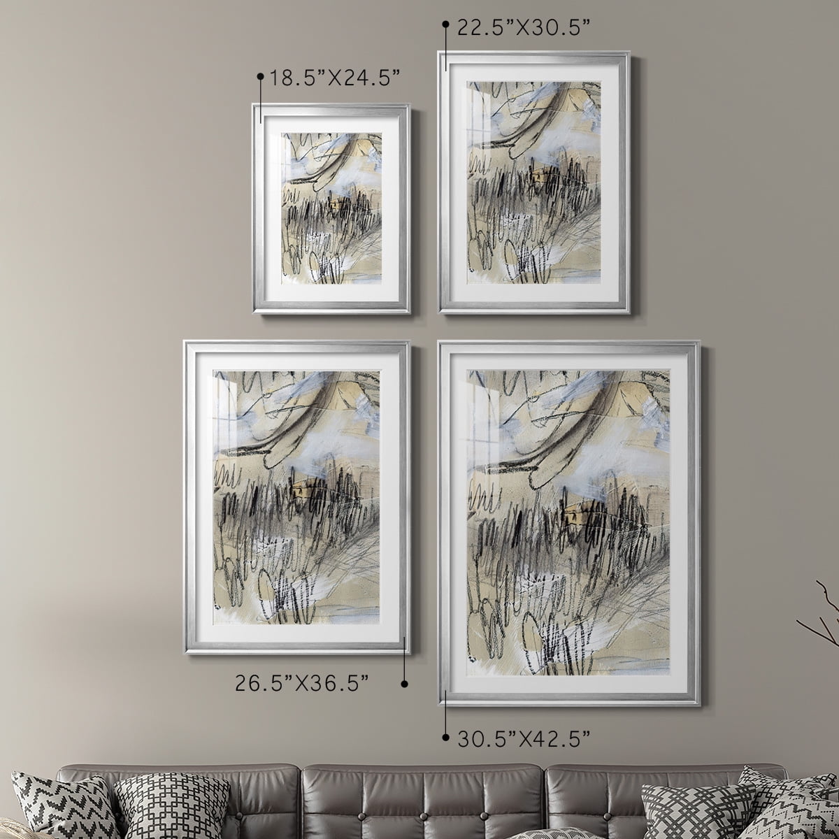 Wexford Home Masked Notes III Premium Framed Print, 18.5" x 24.5" - Ready to Hang, Silver (Set of 2)