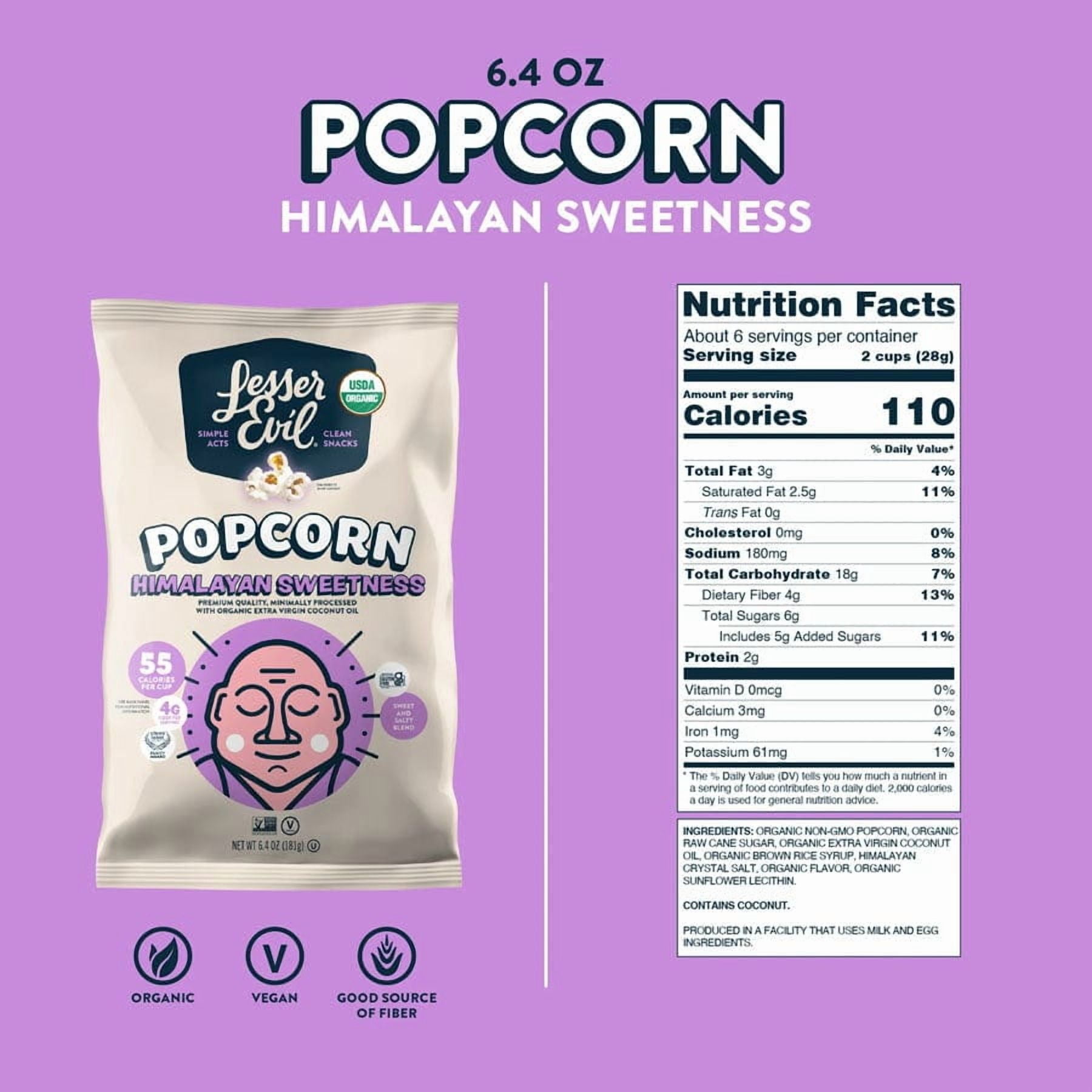 Pack of 12, Lesser Evil Himalayan Sweetness Gourmet Popcorn, 6.4 oz