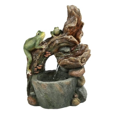 LuxenHome Resin Frogs and Tree Outdoor Fountain