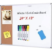 White Board & Cork Bulletin Board, 24" X 18", Combination Dry Erase Board & Cork Board, Vision Board for Home, Office,