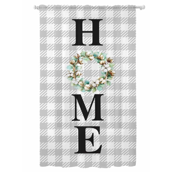 Sheer Curtains 108 Inches Long, Rustic Home Semi Sheer Curtains Light Filtering Window Treatment, Eucalyptus Leaves Farmhouse Wreath Plaid Privacy Voile Drapes for Living Room Bedroom 52x108 Inch