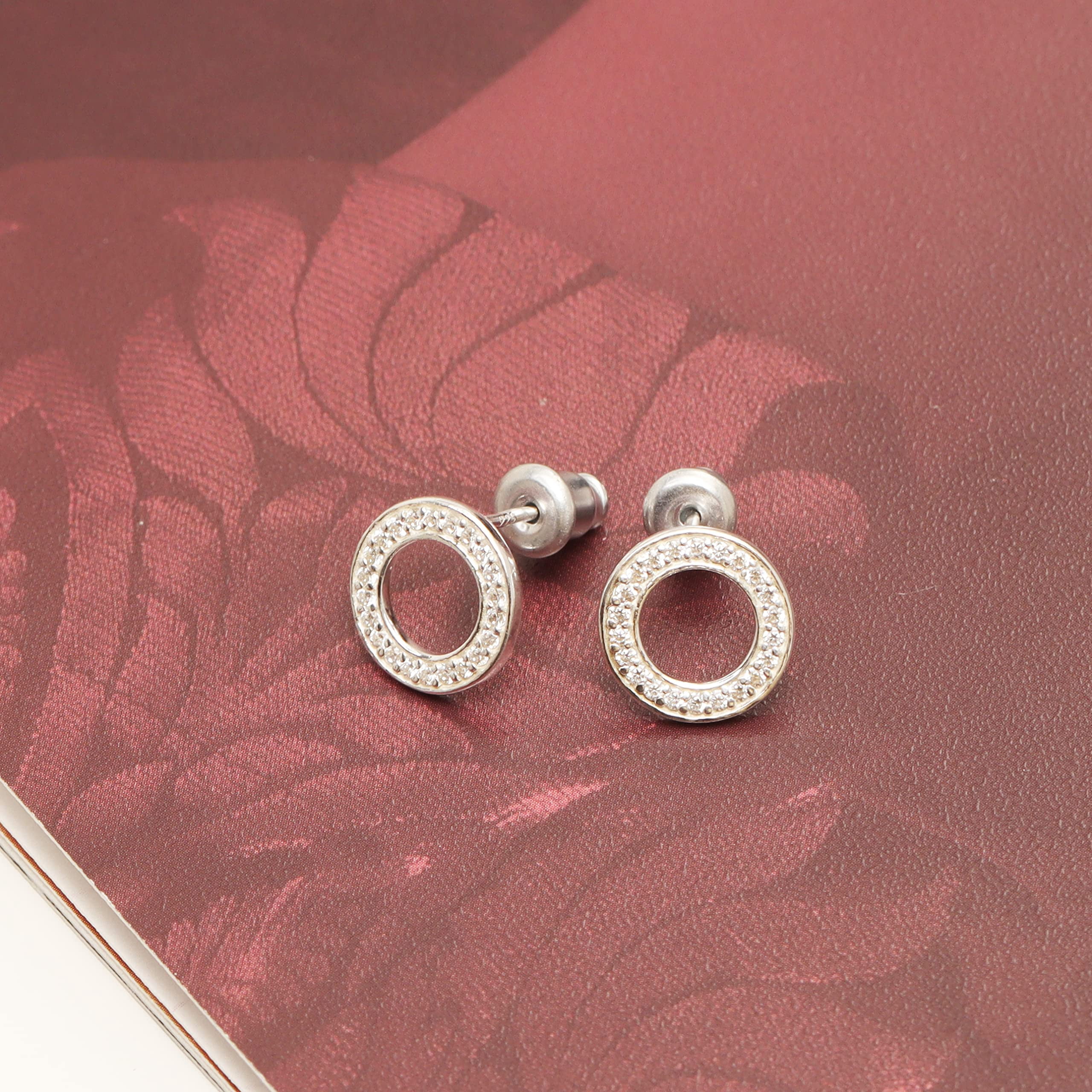 LeCalla 925 Sterling Silver Men's CZ Earrings | Lightweight Cubic Zirconia Open Circle Stud Earring 10MM