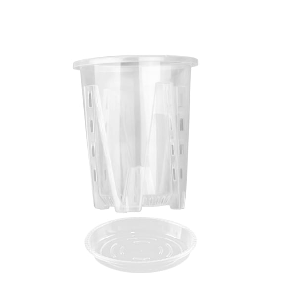 Clear Orchid Pot With Saucer, Transparent Plastic Planter With Side Holes and Drainage for Phalaenopsis Indoor Plants, White