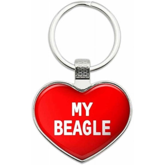 Beagle - I Love My Pet Metal Heart Keychain Key Chain Ring, Red