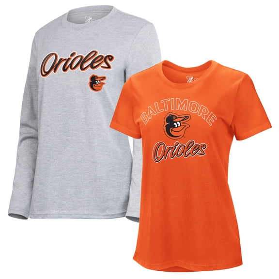Women's G-III 4Her by Carl Banks Orange/Heather Gray Baltimore Orioles Short-Sleeve and Long-Sleeve T-Shirt Combo Pack