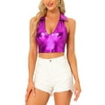 thumbnail image 1 of TOP CROP Holográfico INSPIRE CHIC para Mujeres, Brillante y Reluciente, Halter Metálico, Talla M, Color Púrpura, 1 of 5