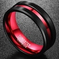 thumbnail image 2 of 8mm Black Tungsten Rings for Men Women Red Groove Wedding Bands Beveled Edges Comfort Fit Size 4-16, 2 of 5