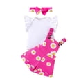 thumbnail image 3 of JAJAHO Baby Girl Clothes Summer 3 Piece Sets Romper Outfits Sleeveless Ruffle Bodysuit Floral Suspender Shorts With Headbands 3-24M Comfortable Outfit, 3 of 6