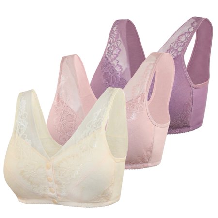 

Plu Size Ladies Lace Front Buckle Underwear Soft Cotton Cup Vest For Middle-Aged And Elderly People-3Pack