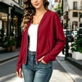 thumbnail image 3 of Jewelreauty Womens Light Jackets with Thumb Holes Pockets Long Sleeve Full-zip Bomber Coat Collarless Outwear (M, Red), 3 of 7