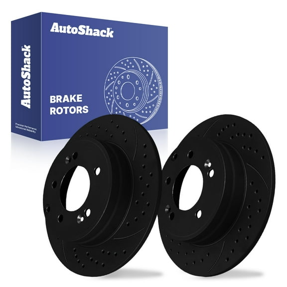 AutoShack Rear Solid Drilled & Slotted E-Coated Brake Rotors Black Finish 2-PC Set Replacement for 2011-2019 Hyundai Sonata 2011-2020 Kia Optima 2016-2018 Hyundai Tucson NightGuard 11.18" (284 mm)