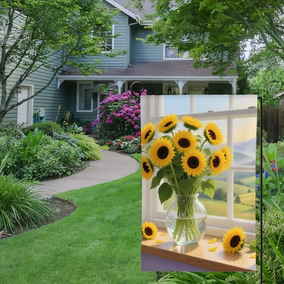 Spring Summer Garden Flag Double Sided Bouquet of Sunflowers Linen Welcome Yard House Outside Outdoor Decoration,12*18 inch
