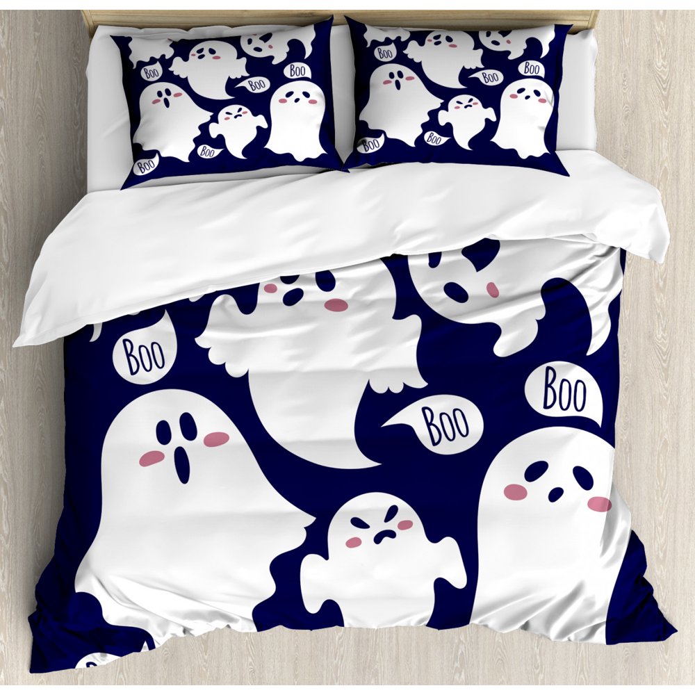Ghost Duvet Cover Set Queen Size, Scary Ghost Characters Drawn in