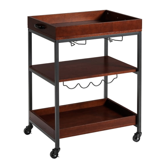 LLToo 3 Tier Trolley Cart Kitchen Island Serving Bar Cart w/ Glass Holder & Wine Rack