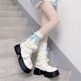 thumbnail image 3 of Jxzom White Leg Warmers with Bow and Fur Balls, Y2K Rib Knit Boot Socks, Harajuku Cutecore Leg Warmers for Women, 3 of 3
