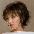 thumbnail image 2 of Aibecy Short Hair Wigs with Bangs Layered Wavy Hair Wig Heat Resistant Synthetic Blonde Mixed Black Brown Natural Color for Women Daily Use, 2 of 7