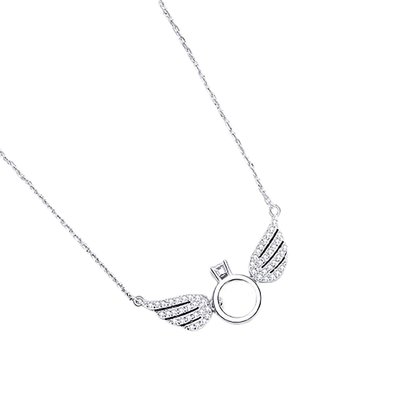 9ct White Gold 0.23ct Black & White Diamond Angel Wing Necklace