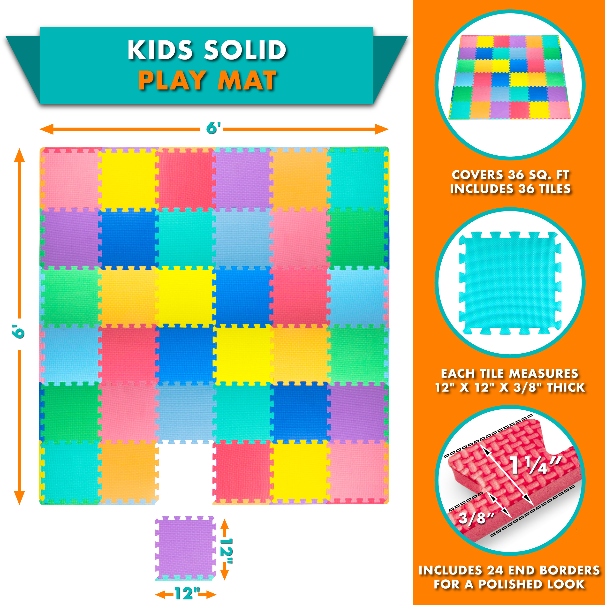 ProSource Kids Solid Colors Foam Puzzle Floor Play Mat, 36 or 16 tiles - image 2 of 6