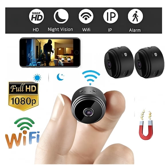 GJX Mini Spy Camera,Hidden Small Wireless Video Camera with Full Hd 1080P,2 Channels,Black,2-Pack