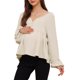 thumbnail image 4 of Blusa de maternidad Inspire Chic, tops alto-bajo, cuello en V, babydoll, botones, mangas largas, farol, plisado, fruncido, volantes, embarazo, XL, beige, 4 of 6