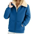 thumbnail image 2 of Womens Full-zip Fleece Jacket Faux Shearling Thicken Winter Coat with Pockets Lapel Sherpa Lined Warm Outerwear (M, Blue), 2 of 7