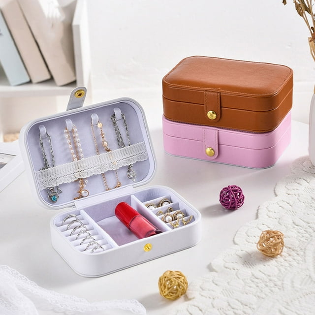 Yhsdtq, Portable Jewelry Organizer, Mini Leather Box, Layered Display, Travel Storage, For Women, Compact Design, Premium Material, Multi-Purpose Use, Stylish Accessory, Daily Essentials Organizer