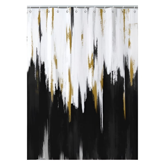 AUQ Black and White Shower Curtain,Black White Gold Brush Strokes Graffiti Oil Painting Modern Art Abstract Bathroom Curtain Waterproof Fabric Machine Washable with Hooks,72"Wx72"L