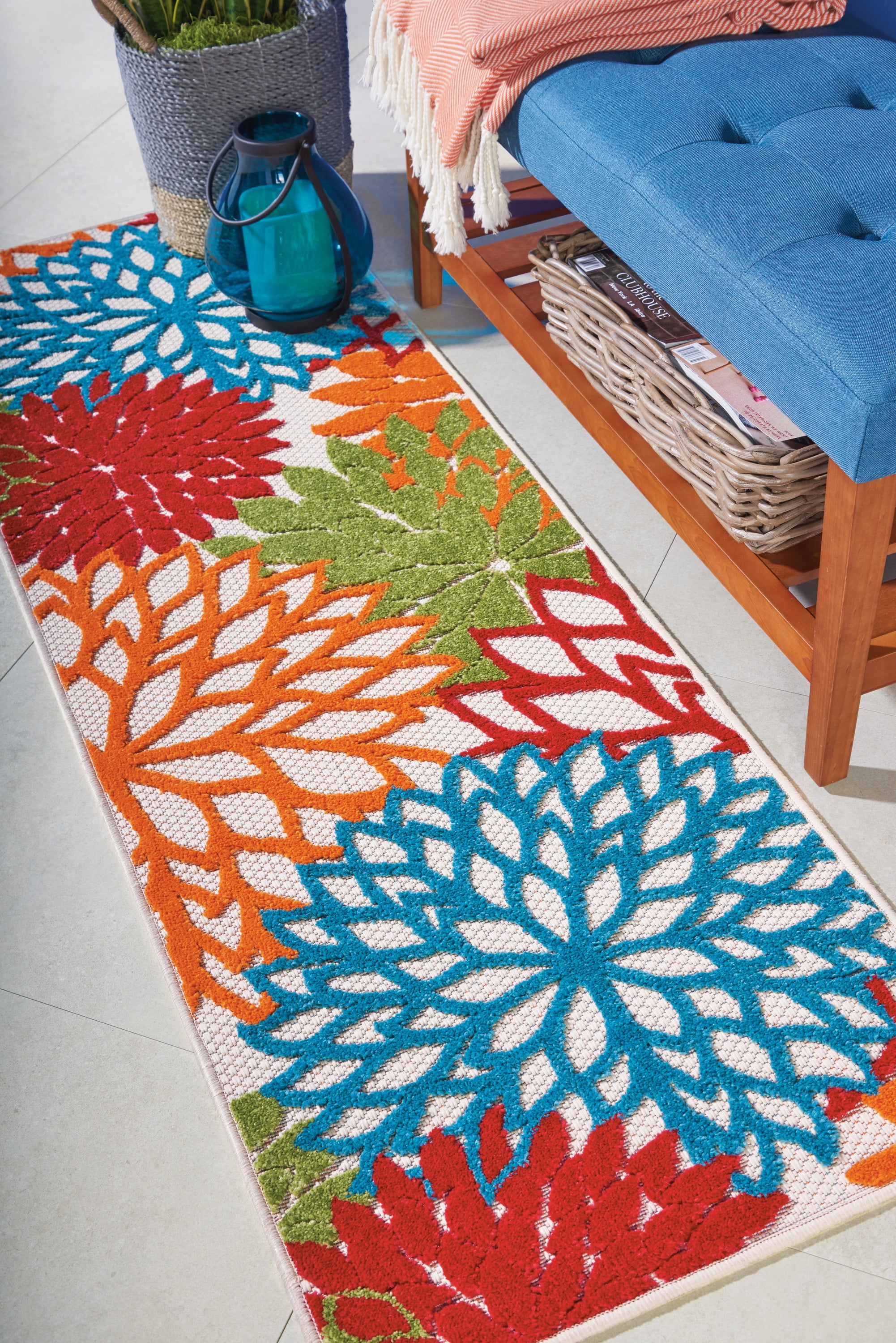 Nourison Tropical Oasis Indoor/Outdoor Floral Runner Rug, Green, 2 ft x 6 ft