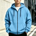 thumbnail image 2 of Eygvbb Men's Full Zip Hoodie Solid Long Sleeve Sweatshirt Jacket Drawstring Hood Front Pocket Loose Fit Fashion Casual Outerwear, 2 of 8