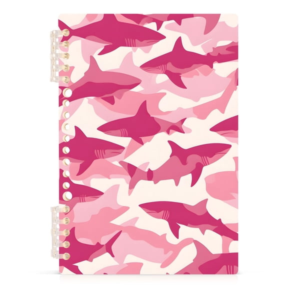 Haosy Pink Shark Silhouette Notebooks 1-subject Journal 60 Sheets A5 College Ruled Paper Detachable Ring 8.3"x5.7"