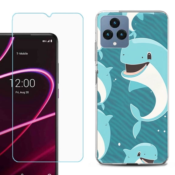 OneToughShield ® for T-Mobile Revvl 6x 5G Shockproof Phone Case, with Tempered Glass Screen Protector - Smiling Dolphin