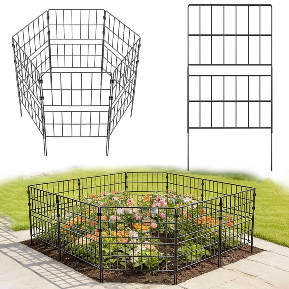 Y&M 32 Inch(H) X 10 Ft(L) Decorative Garden Fence, 7 Pack Tall Fence Fencing Panels, Metal Wire Border No Dig Fencing Animal Barrier for Dog, Flower Edging for Yard Landscape Patio Outdoor Decor