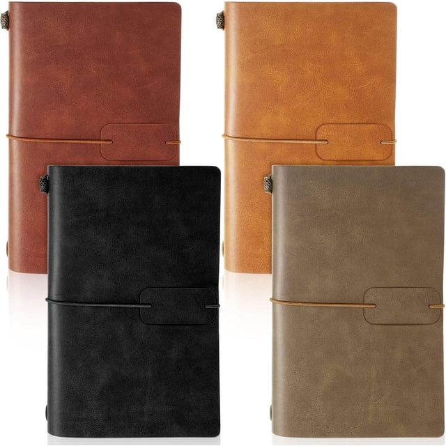 Paquete de 4 cuadernos de viaje vintage, diario recargable, planificador de diario, cuaderno de notas con forro de cuero Pu, diario de escritura para hombres, 4,72 x 7,87 pulgadas