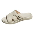 thumbnail image 5 of Rokment Womens Orthopedic Flat Walking Slides Sandals for Beach Summer 2026 Fashion Casual Comfortable Leather Open Toe Memory Foam Platform Slippers White Size 9, 5 of 7