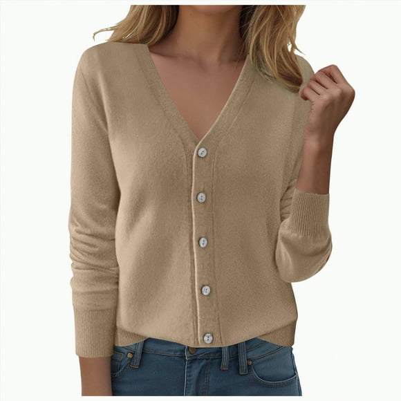 Splozh Womens Cotton Sweaters Womens Printed Casual Cardigan Long Sleeved Top Cardigan Jacket Top Brown,S