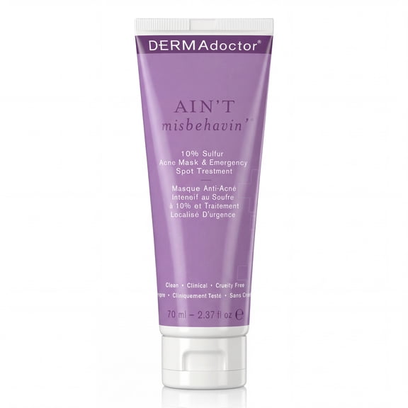 DERMAdoctor Ain’t Misbehavin’ 10% Sulfur Acne Face Mask | Intensive Treatment for Breakouts, Pore Care, 2.3 fl oz
