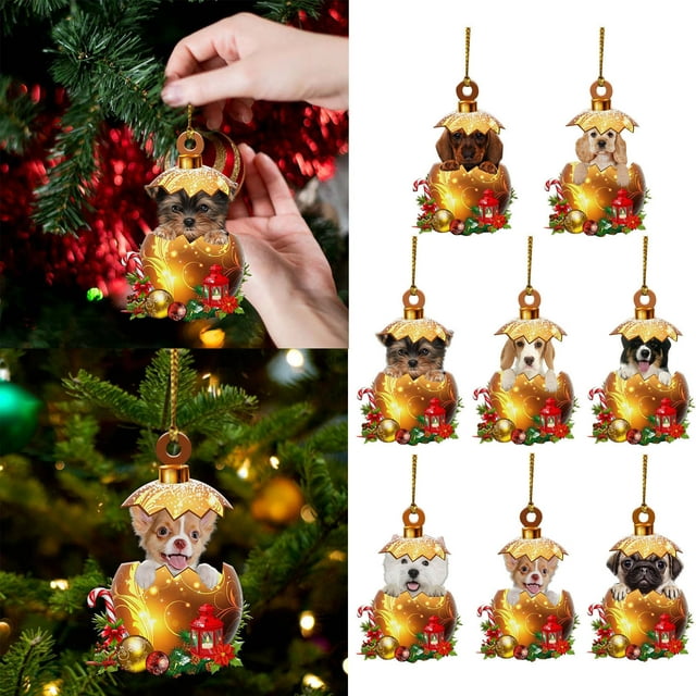Xihbxyly Colgante de Árbol de Navidad, Diseño de Gnomo Navideño de Madera, Adorable Adorno de Perro con Gorro de Papá Noel, Decoración Navideña para Árbol, Perfecto para Regalos y Hogares Festivos, T