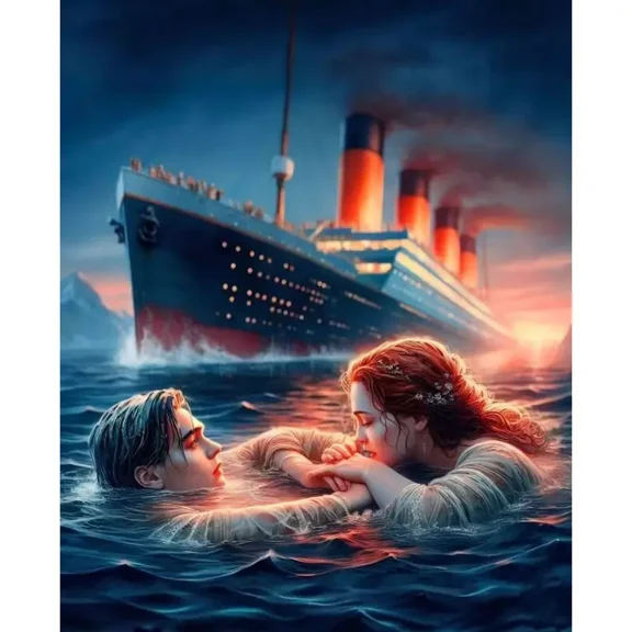 5D Embroidery Titanic Couple Diamond Art Painting - Full Round Rhinestone Mosaic Home Decor