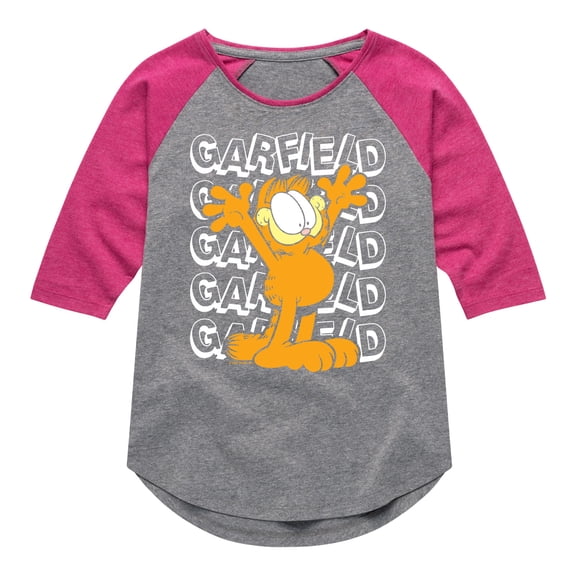 Garfield - Garfield Repeated - Toddler & Youth Girls Raglan Graphic T-Shirt
