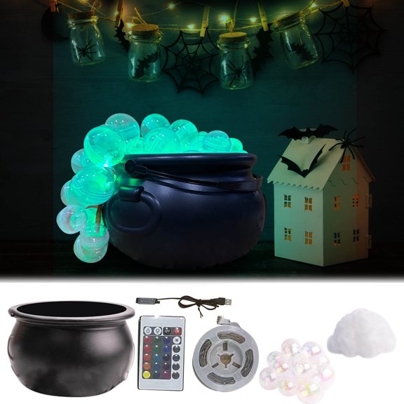 Halloween Mist Maker Fogger Witch Cauldron Kettle with Handle Lights Fog Machine Atomizer Mini Punch Bowl Plastic Cauldron Pot for Holidays Outdoor Parties Decorations
