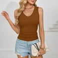 thumbnail image 2 of Stylish Olyvenn Tank Top with Built in Bra for Women Casual Summer Sleeveless Tops Slim Fitted V Neck Ruched Cami Shirts Brown M, 2 of 7