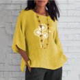 thumbnail image 1 of Hauts d'Été pour Femmes 2023 Haut Aguichant Imprimé Régulier Bouton Col Rond Manches Courtes Manches Trois-Quarts Boho Grande Taille T-Shirt pour Femmes, 1 of 5