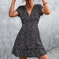 thumbnail image 2 of Vestido Verano Cuello En V Moda Versátil Estampado Casual Volantes Vestido Corto De Playa Fluido Negro Floral M, 2 of 6