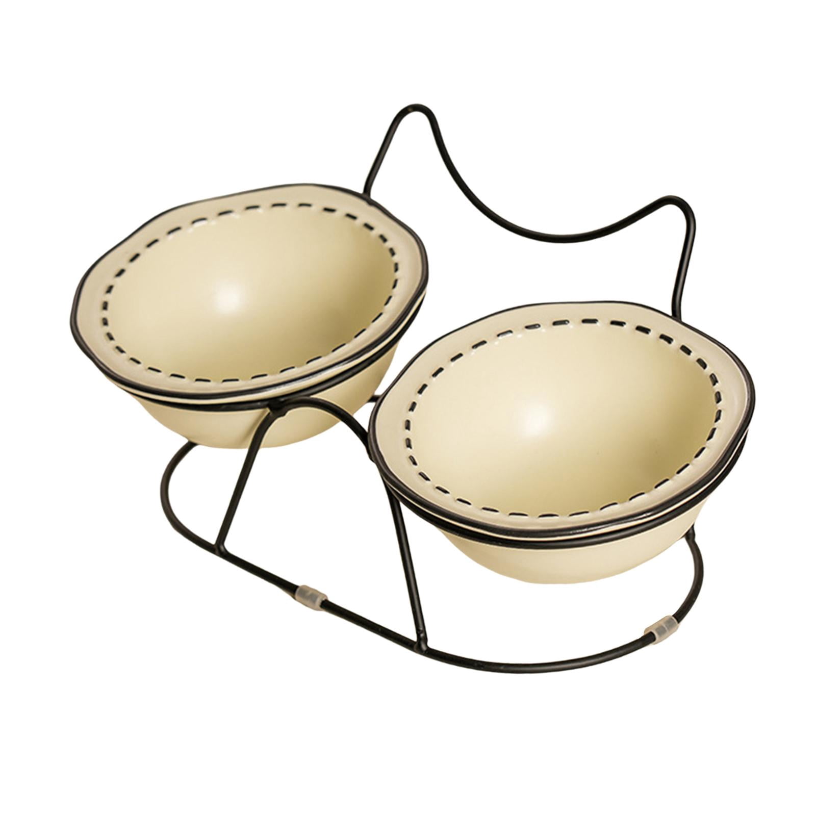 Bothyi Ceramic Pet Bowl Cat Dish Feeder AntiSlip Protect Pets Neck Raised Cat Bowl Cat Food and Water Bowl Set for Indoor Cats Puppy beige