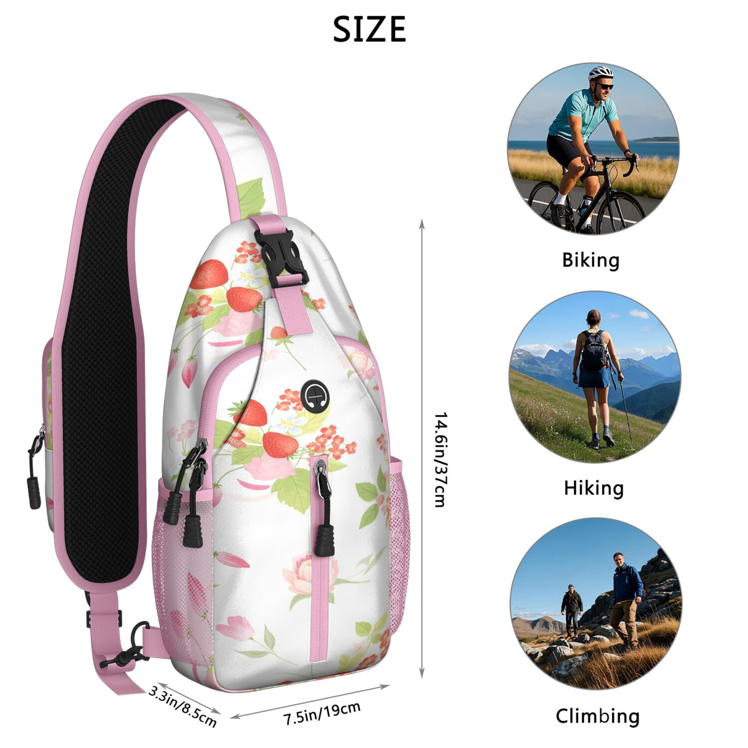 Strawberry Sling Bag for Women Men Hiking Sling Backpack Sling Backpack for Outdoor Activities Gym Small Travel Backpack Gym Sports Travel Hiking Daypack