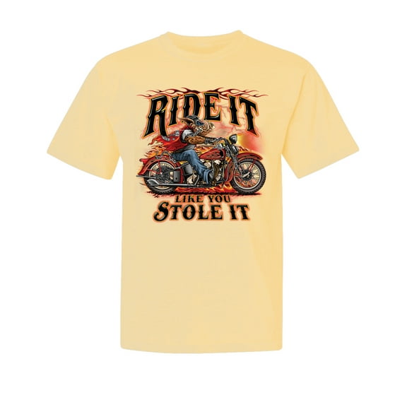 Wild Bobby, Ride It Stole It Biker, Cars and Trucks, Garment-Dyed Washed Look Short Sleeve Tee, Banana, Small