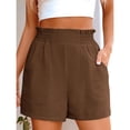 thumbnail image 6 of Linen Shorts for Women Casual Comfy Shorts Summer Trendy Mid Waisted Short with Pockets 2026 Brown, S, 6 of 6
