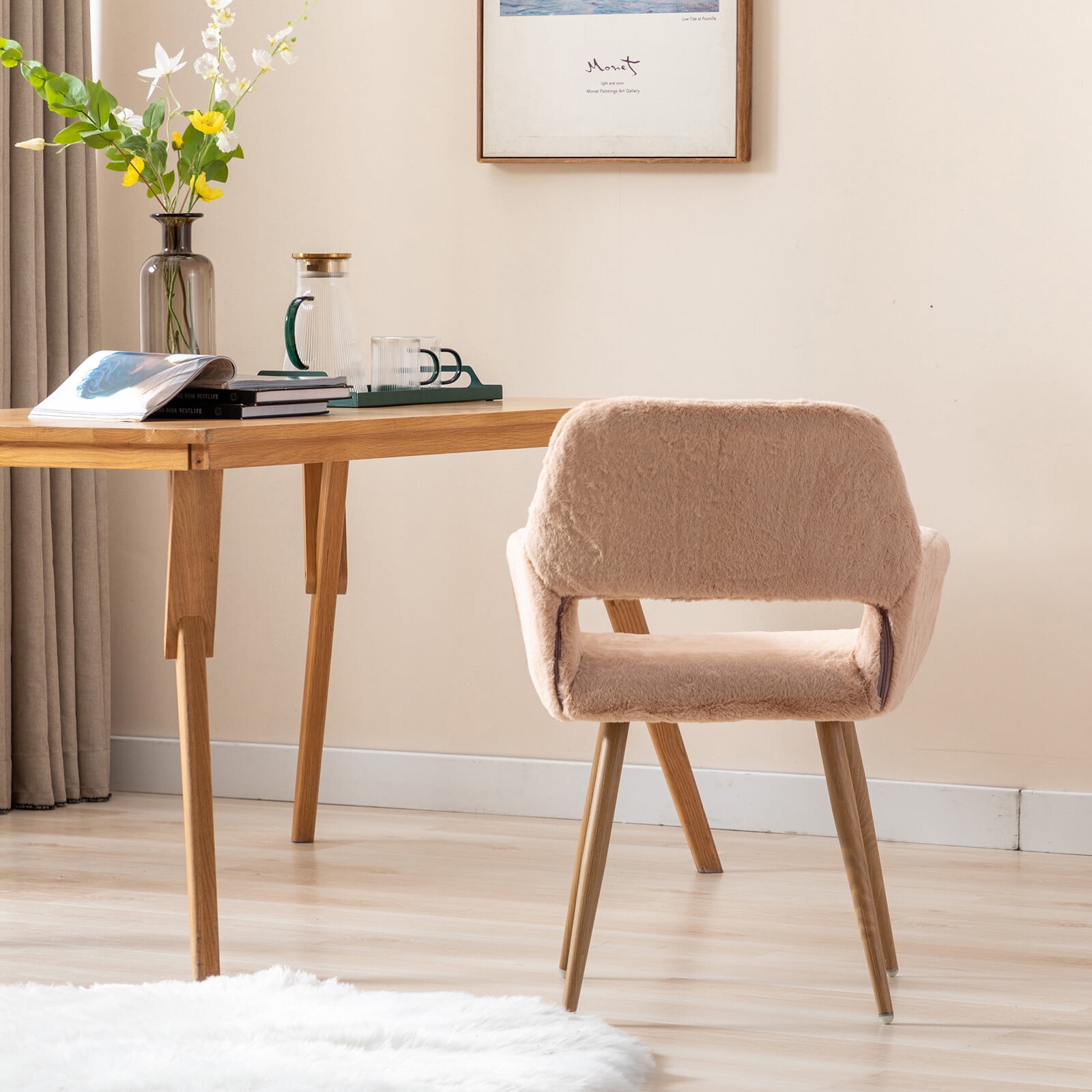 OVERDRIVE Ergonomic Seat Design Accent Chair, Faux Fur Dining Chairs