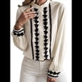 thumbnail image 2 of Blusas de Trabajo para Mujer, con Botones, Larga, Cuello en V, Encaje, Informales, Abotonadas, Camisas de Moda de Otoño. Beige L, 2 of 7
