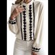 thumbnail image 2 of Blusas de Trabajo para Mujer, con Botones, Larga, Cuello en V, Encaje, Informales, Abotonadas, Camisas de Moda de Otoño. Beige XL, 2 of 7